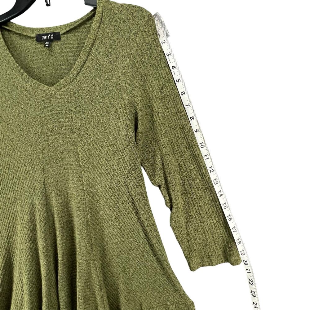 Comfy USA Tunic Top Womens Size M Olive‎ Green Asymmetric Stretch Knit Lagenlook - Picture 8 of 11